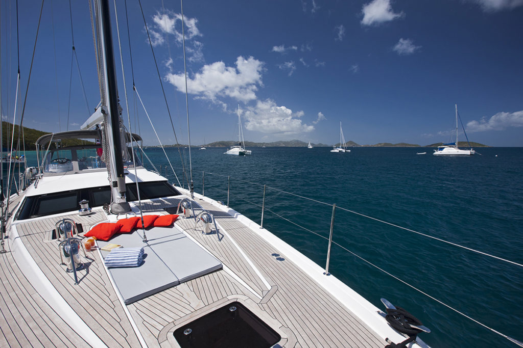 Latitude sun on the foredeck